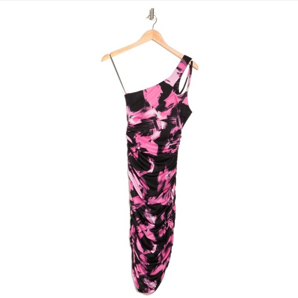 THE FASHION POET: Ruched One-shoulder Dress In Black Multi (NWT) - Picture 4 of 5